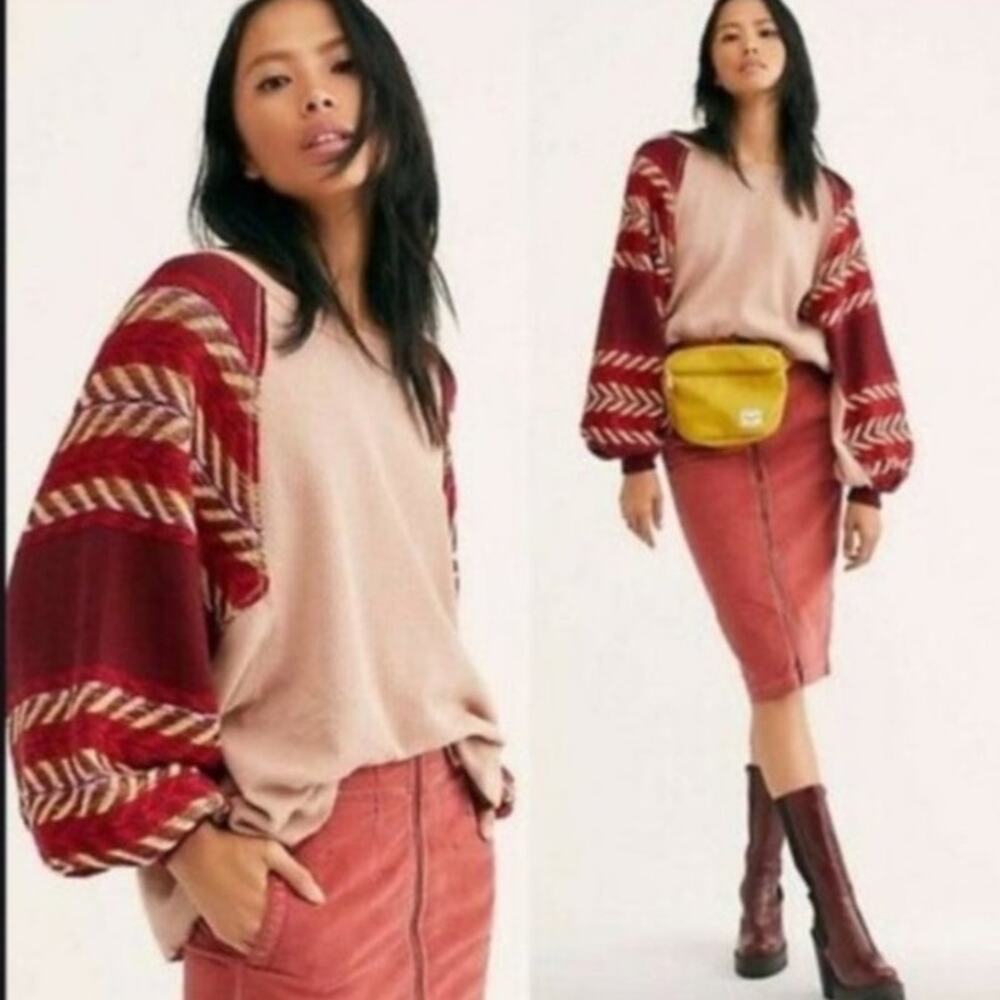 We the Free People Rainbow dreams sweater bohemian balloon sleeves aztec
